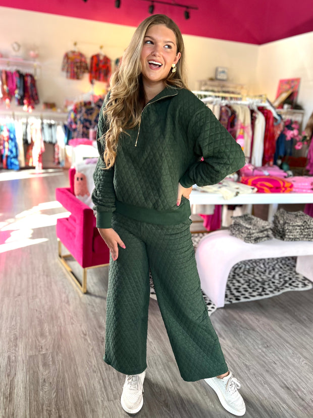 Quilted Zip 2Pc Top + Pant Set | FERN GREEN