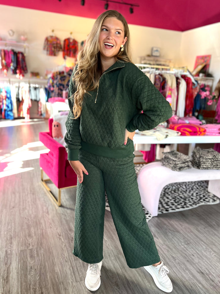 Quilted Zip 2Pc Top + Pant Set | FERN GREEN