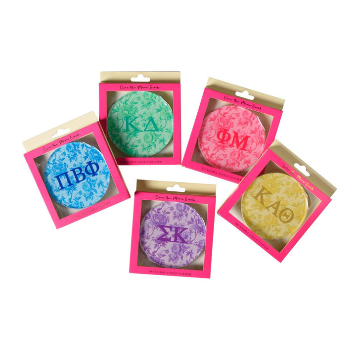 Sorority Reversible Sided Acrylic Floral Coaster: Phi Mu