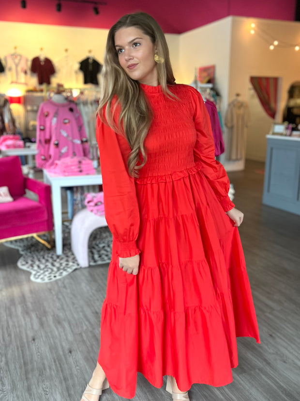 Lora Smocked Maxi Dress | Red Spice