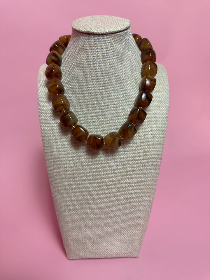 Marble Cube Necklace | Brown