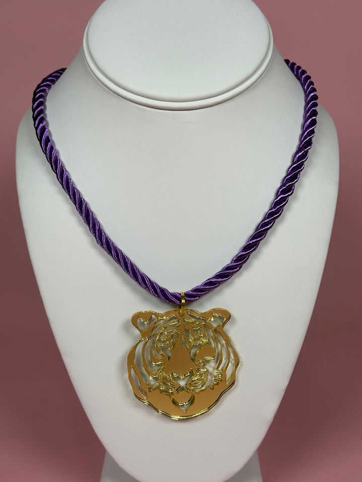 Game Day Mascot Necklace|Tiger on Purple