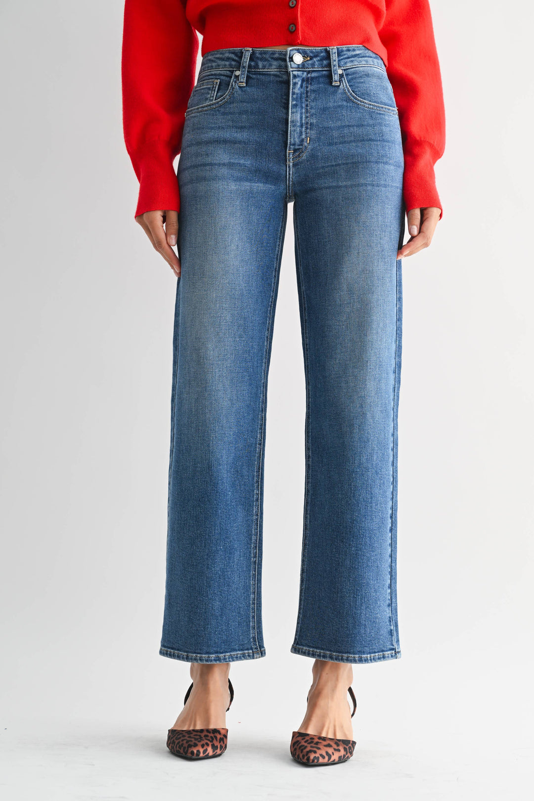 Mid Rise Slim Wide Leg Jean | Medium Wash