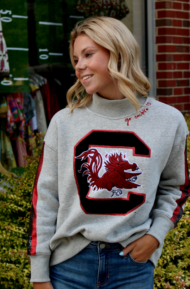 Mock Neck Sequin Stripe Sweatshirt | UofSC