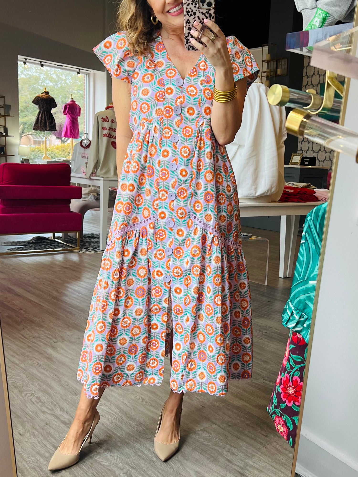 Golden Meadow Button Dress