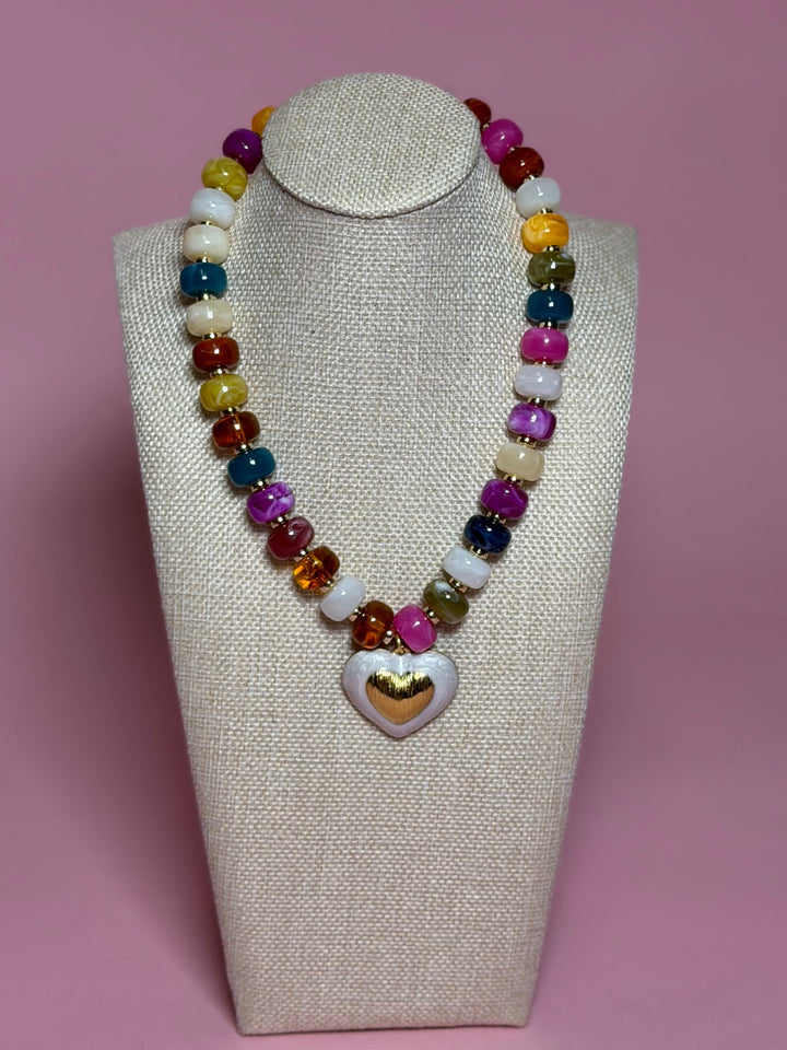 Rondelle Heart Bead Necklace | Multi