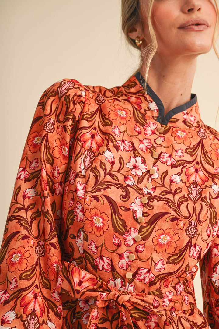 Mandarin Collar Mini Dress