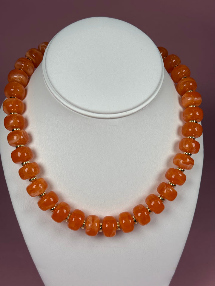 Mini Rondelle Beaded Necklace | Orange