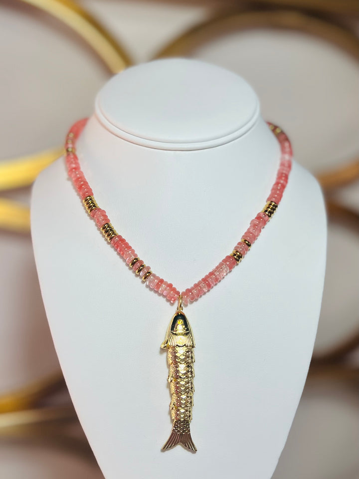 Mini Beaded Fish Bead Necklace | Gold