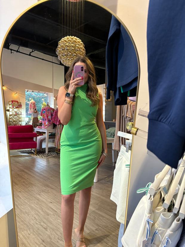 Apple Green Shoulder Pleat Dress