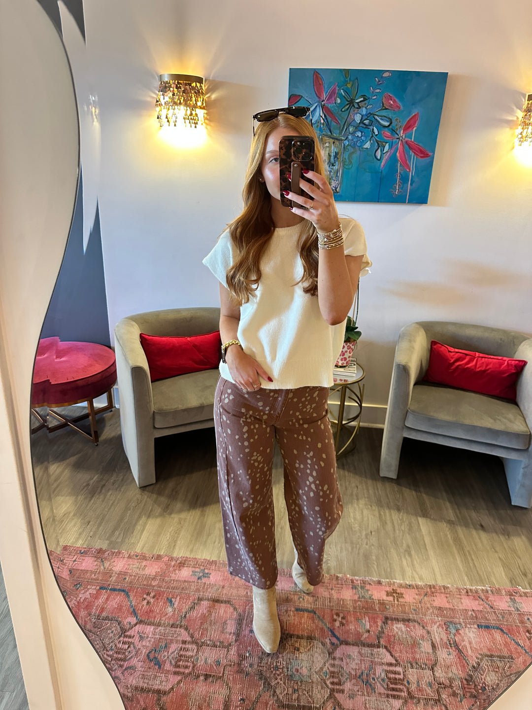 Printed Hem Seamed Slim Wide Leg | Deer Print