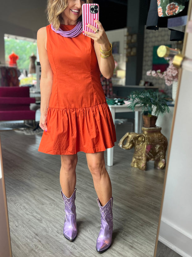 Fit & Flare Bubble Hem Dress | Orange