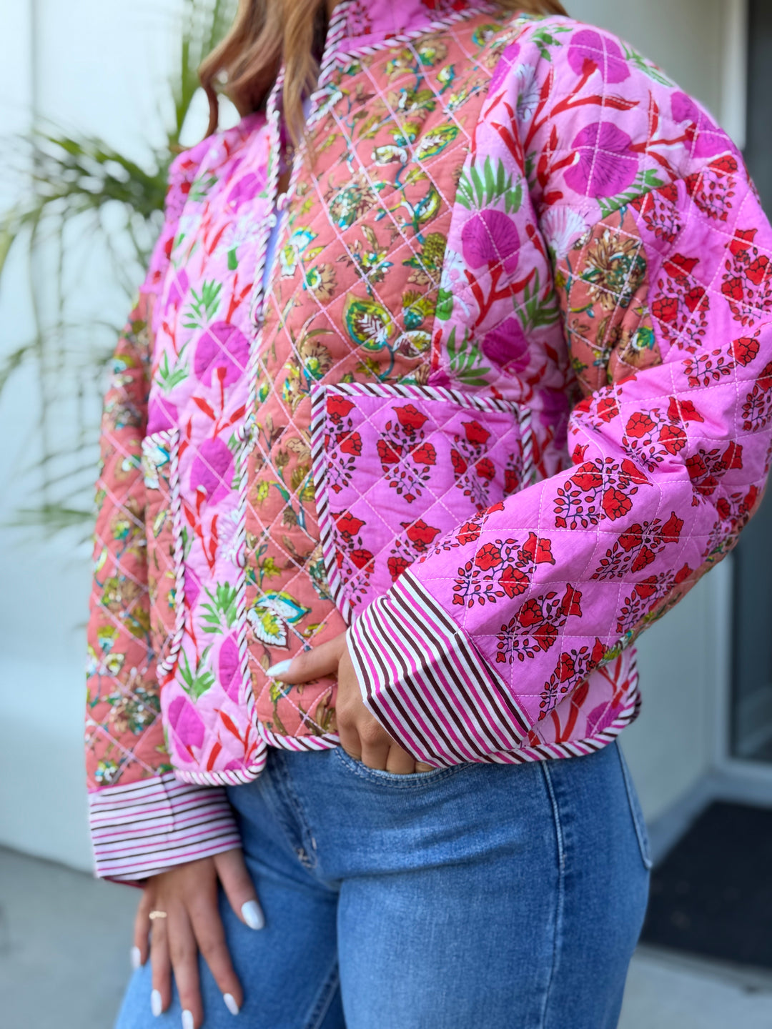 Patchwork Quilted Jacket | Pink