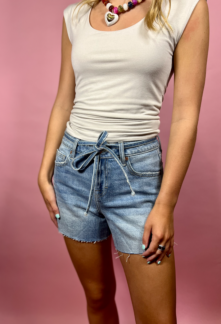 Tie Waist Denim Shorts