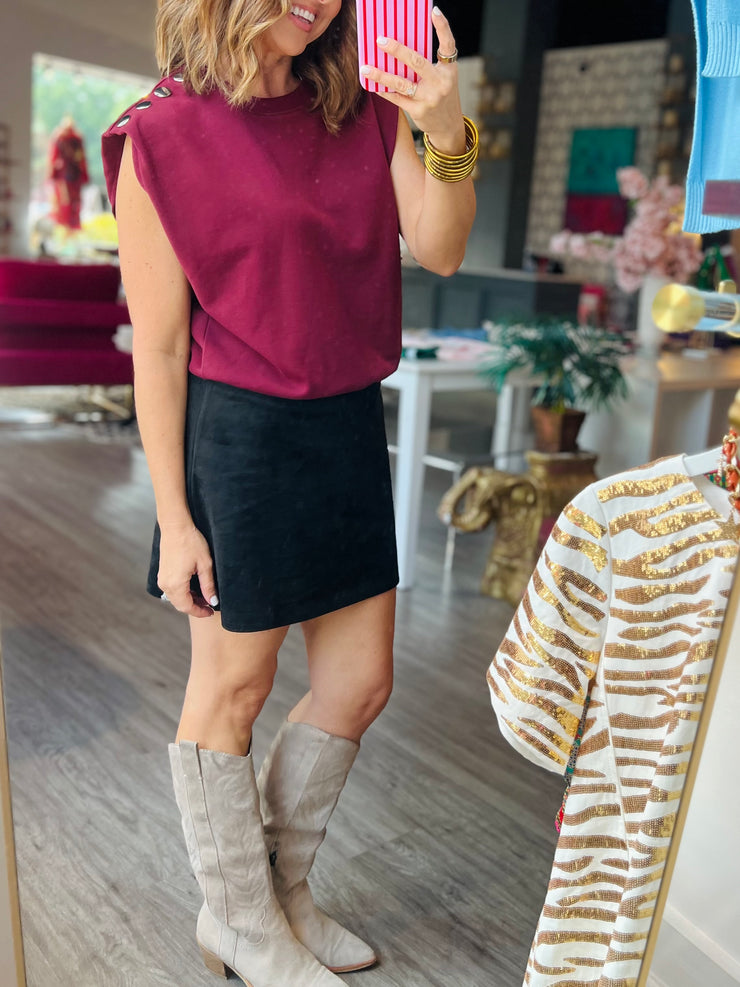 Button Shoulder Top | Garnet