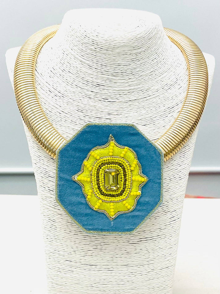 Gilded Medallion Necklace | Blue