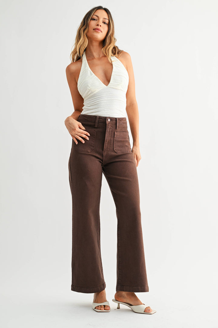 Patch Pocket Wide Leg Denim | Dark Brown