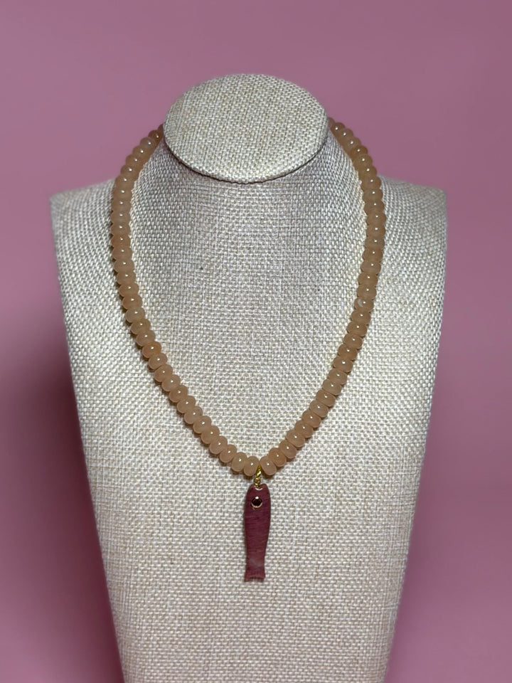 Mini Rondelle Bead Fish Necklace - Mauve