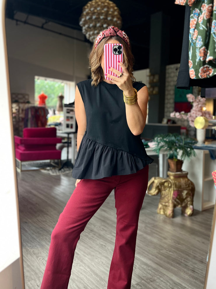 Asymmetrical Peplum Top | Black