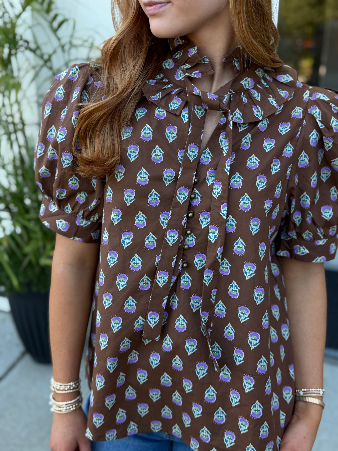 Paisley Tie Neck Blouse