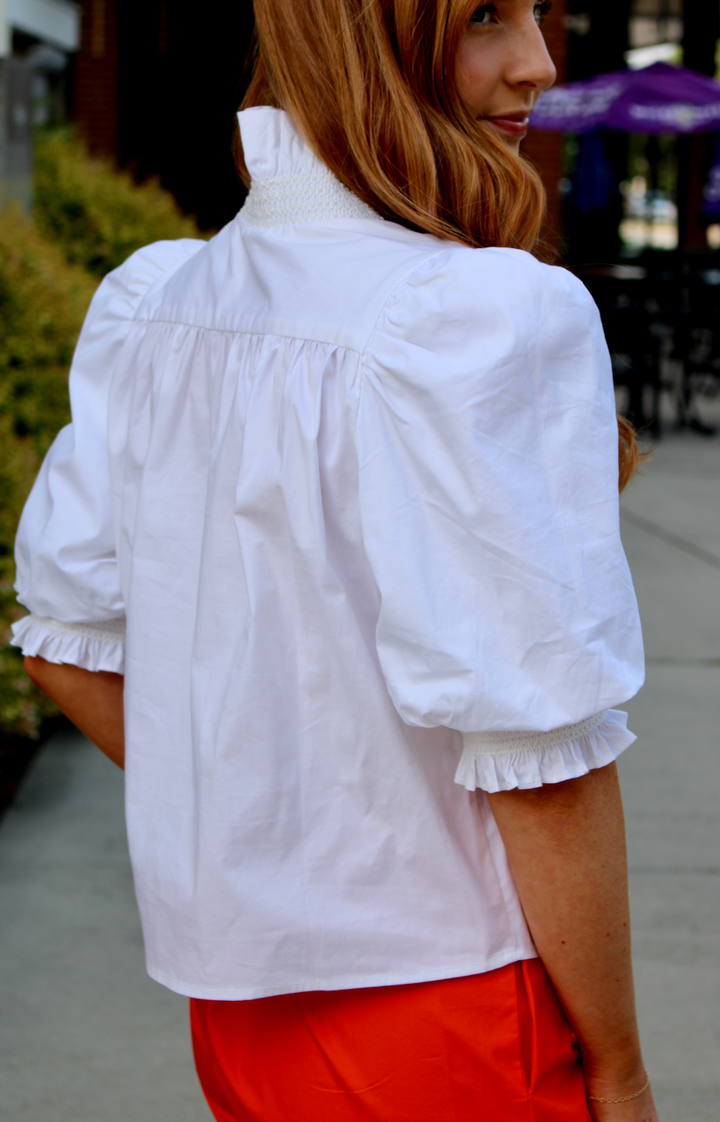 White Poplin Ruffle Top