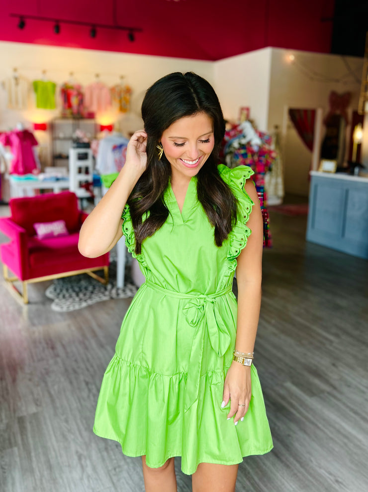 Sweetly Scalloped Dress | Mossy Lime - SMALL