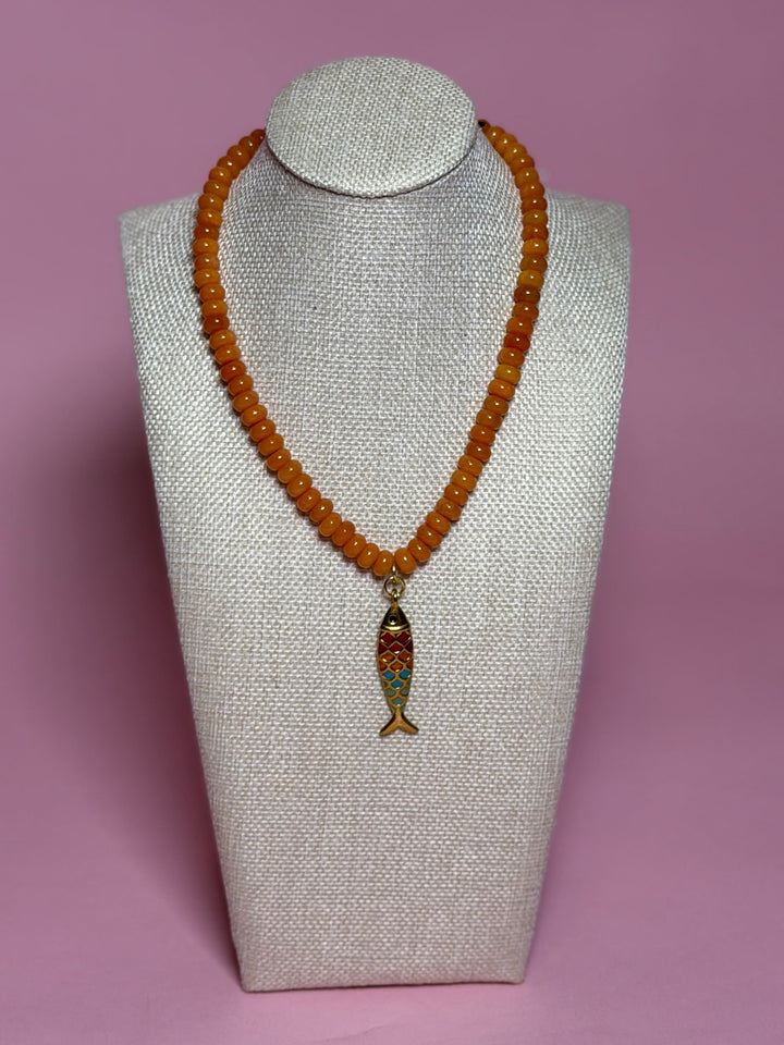 Mini Rondelle Bead Fish Necklace -  Burnt Orange