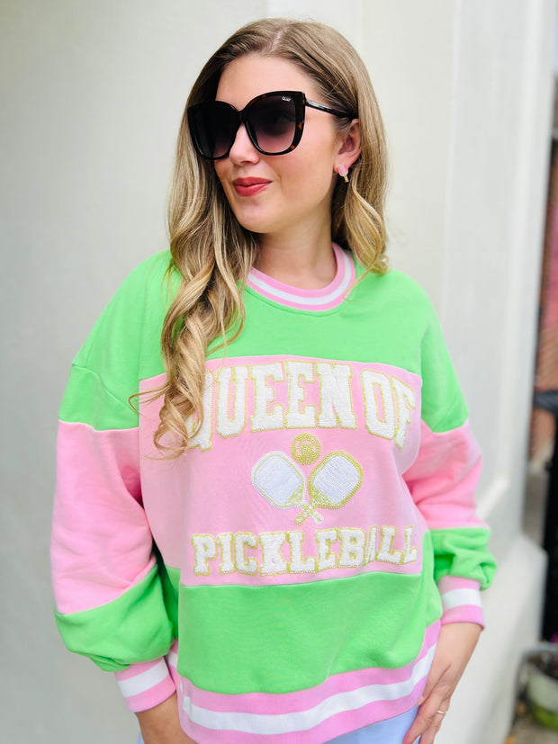 Green & Pink Stripe Pickleball Sweatshirt