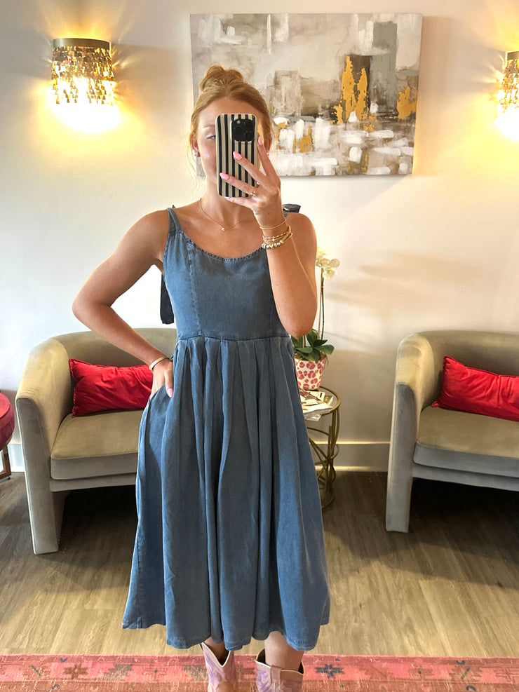Yellowstone Tie Shoulder Denim Maxi