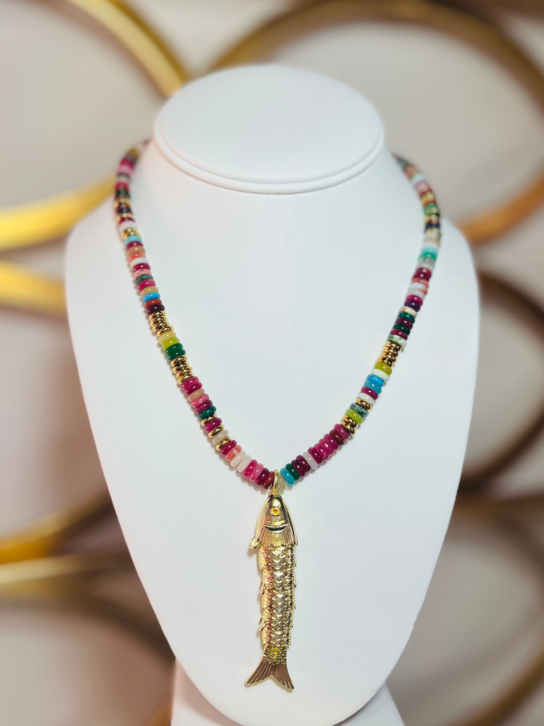 Mini Beaded Fish Bead Necklace | Gold