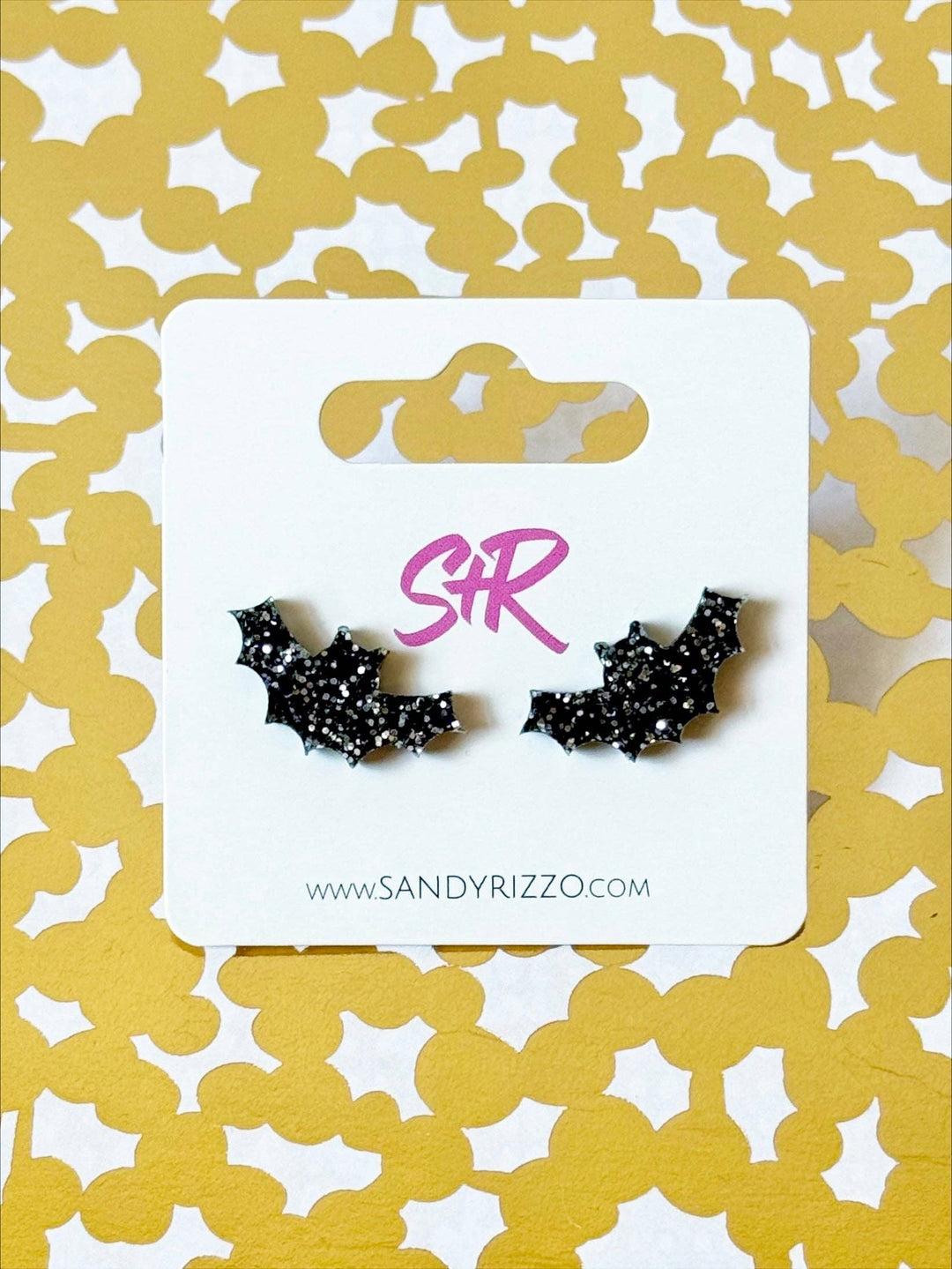 Black Glitter Bat Stud
