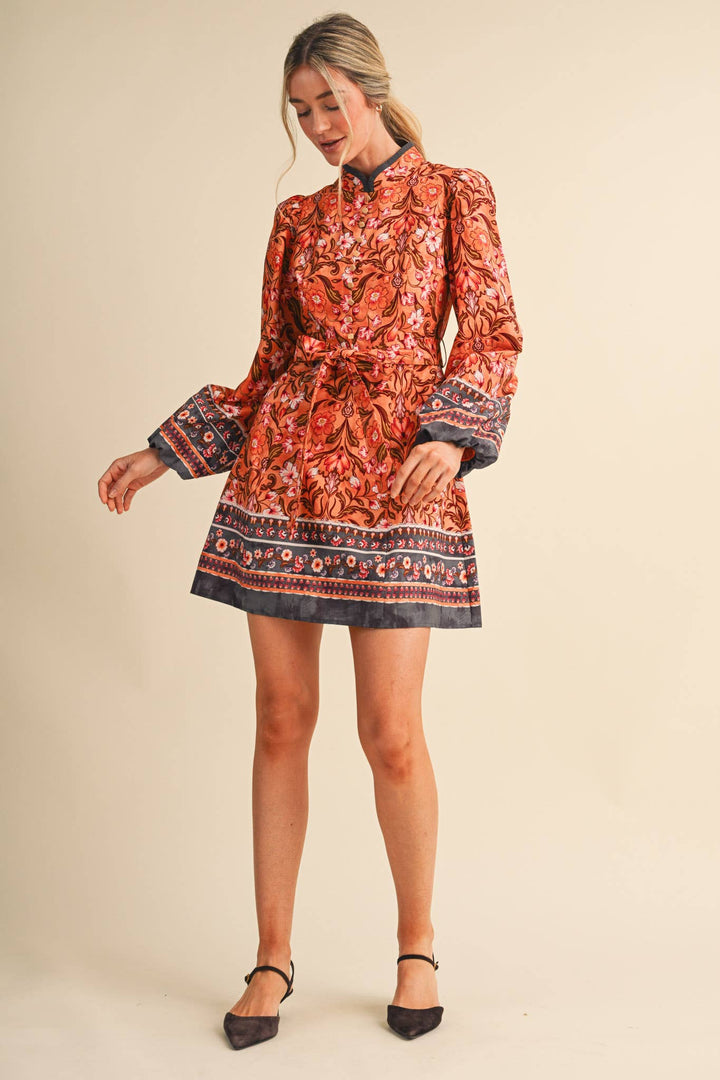 Mandarin Collar Mini Dress