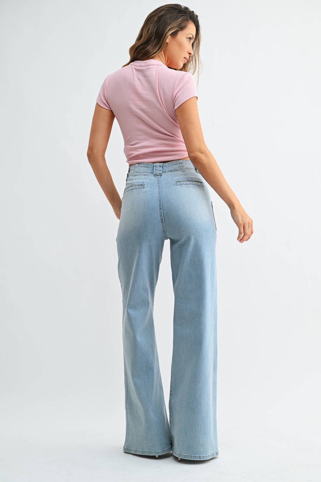 Patch Pocket Wide Leg Flare | Light Wash