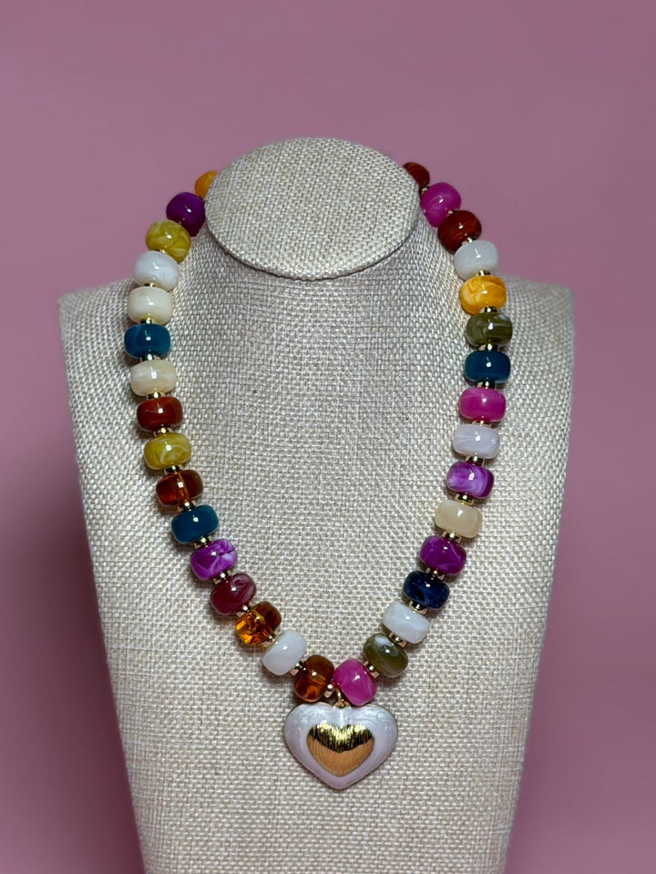 Rondelle Heart Bead Necklace | Multi