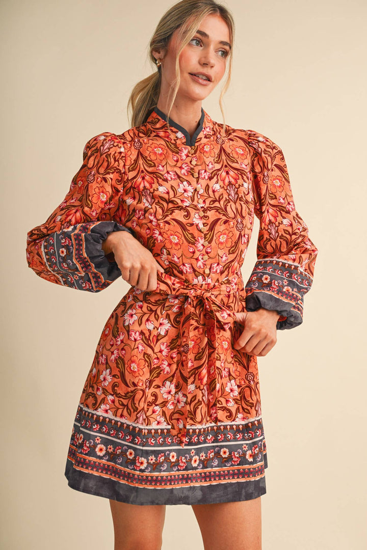 Mandarin Collar Mini Dress