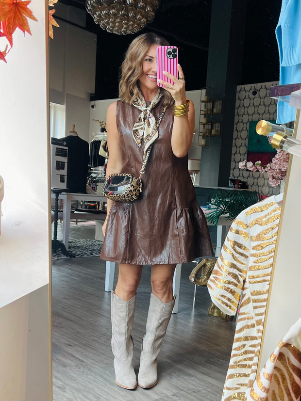 Fort Worth Faux Leather Dress | Chocolate