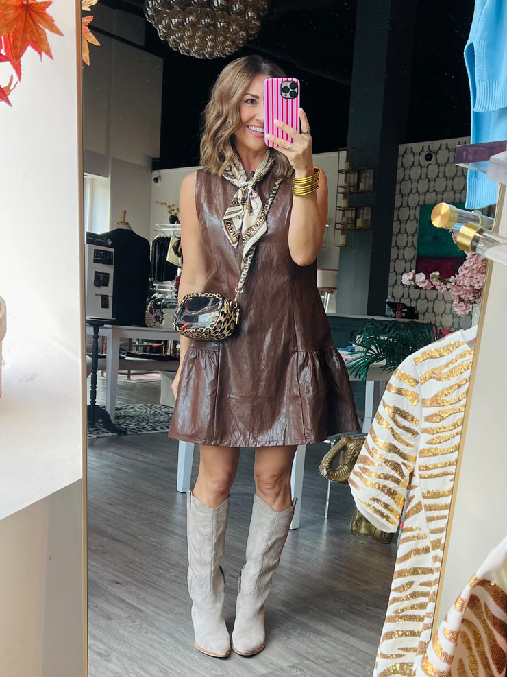 Fort Worth Faux Leather Dress | Chocolate