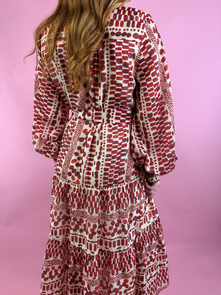Crimson Rhythm Midi Dress