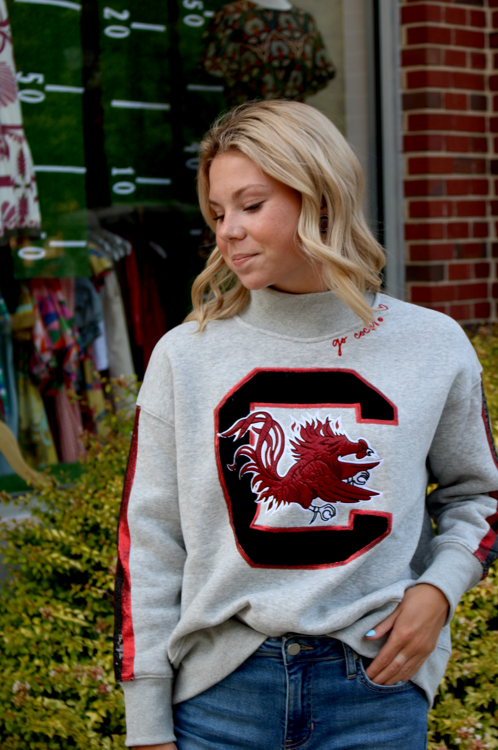 Mock Neck Sequin Stripe Sweatshirt | UofSC