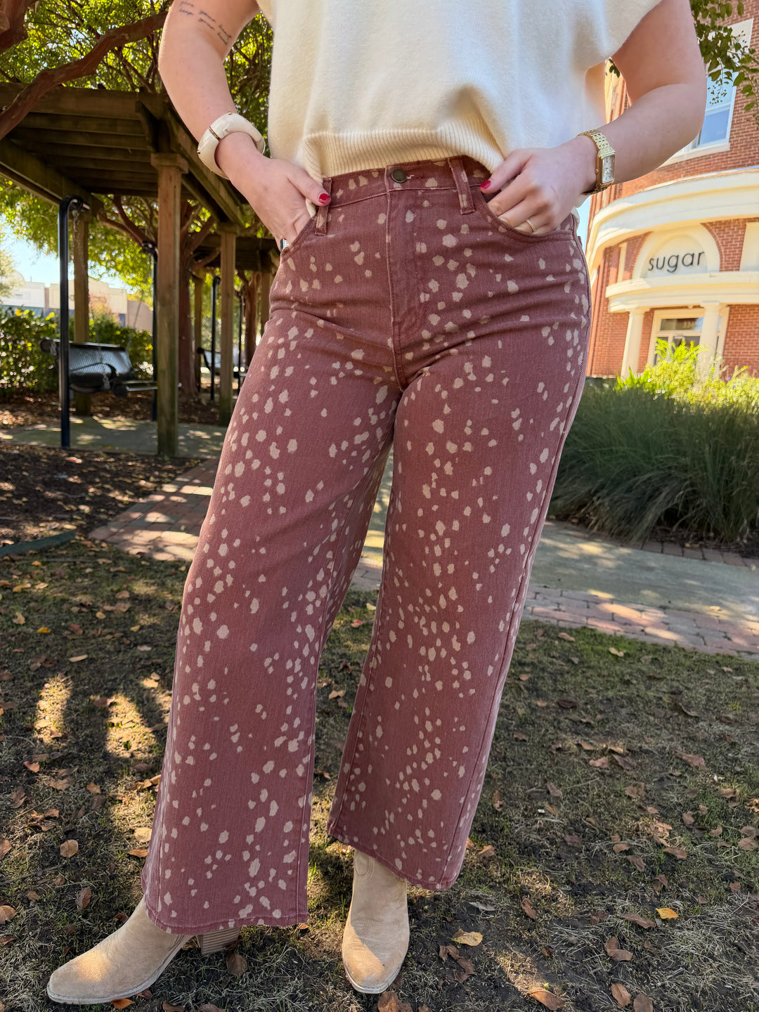 Printed Hem Seamed Slim Wide Leg | Deer Print