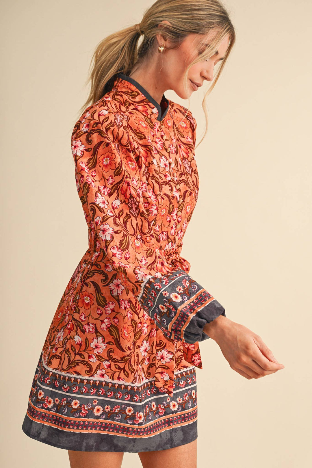 Mandarin Collar Mini Dress