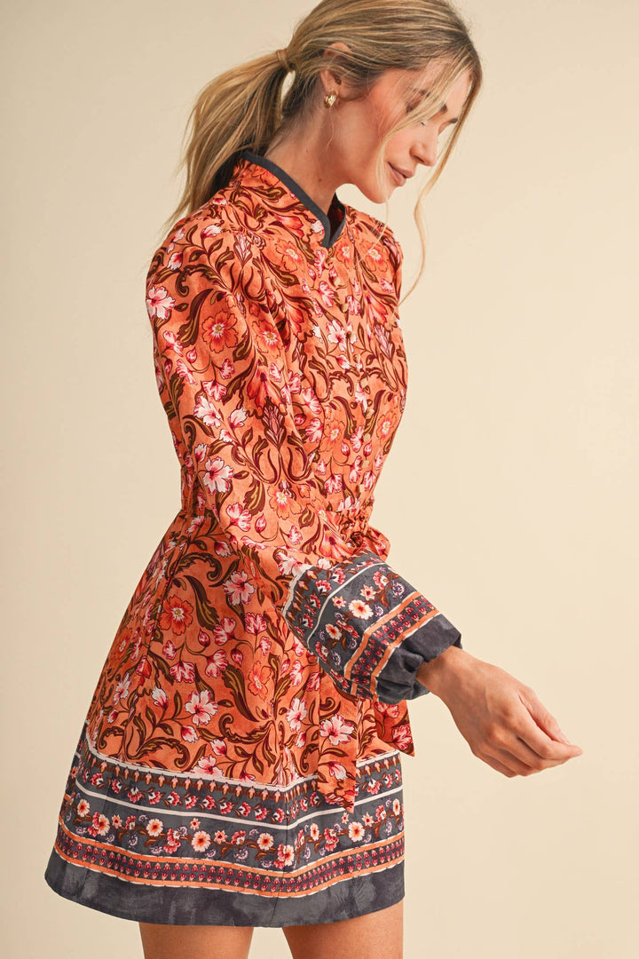 Mandarin Collar Mini Dress