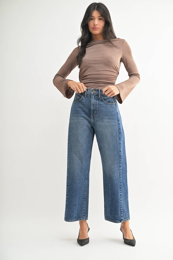 High Rise Twist Seam Barrel Jean | Dark Denim