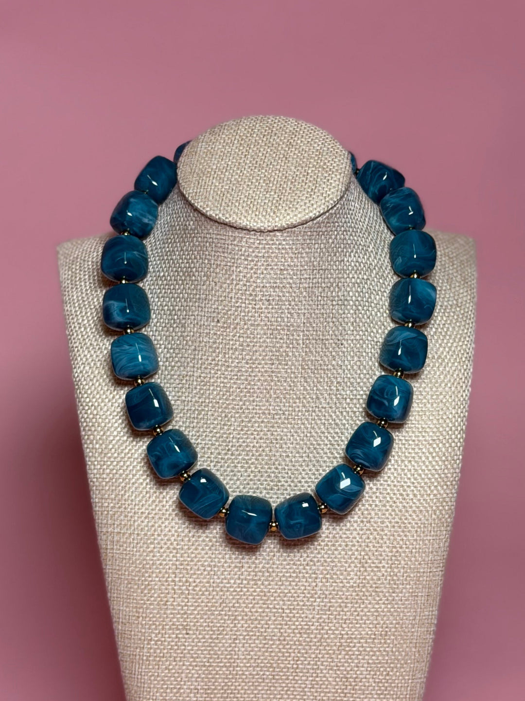 Marble Cube Necklace | Sky Blue