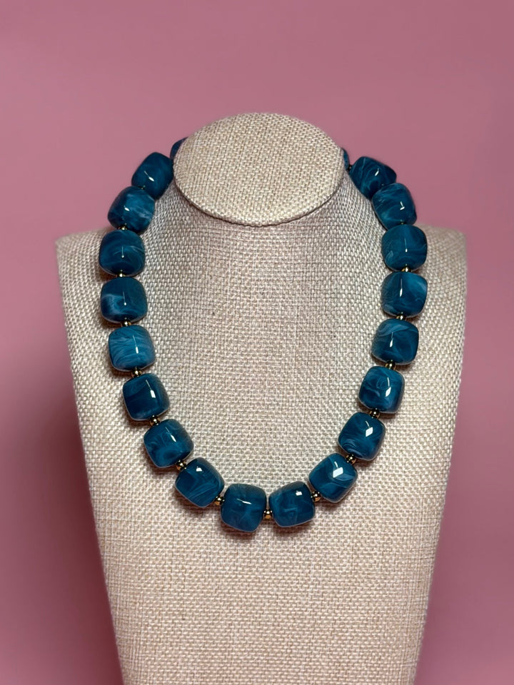 Marble Cube Necklace | Sky Blue