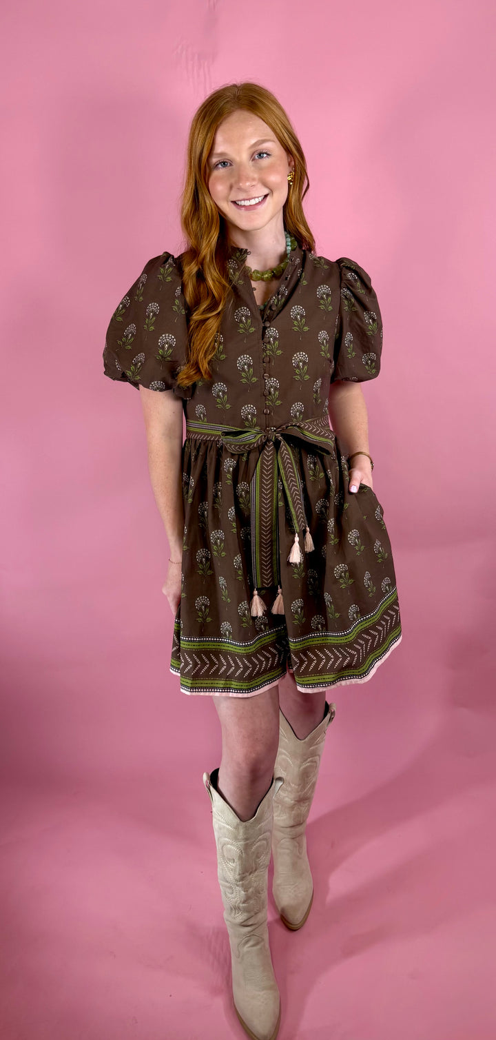 Mocha in Bloom Mini Dress