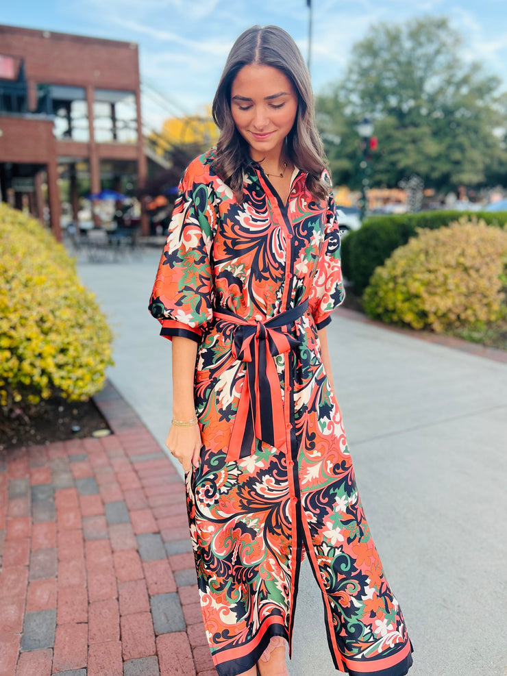 Autumn Scroll Maxi Dress