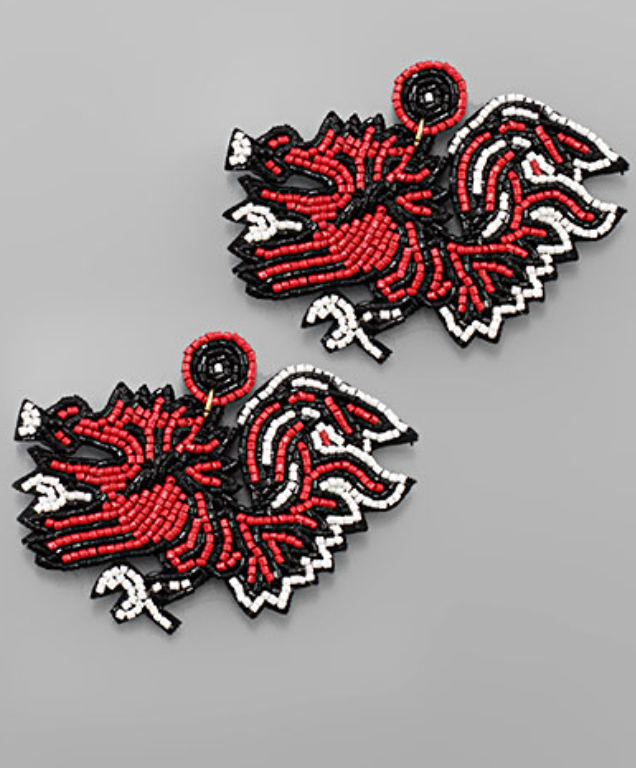 Beaded Gamecock Earrings