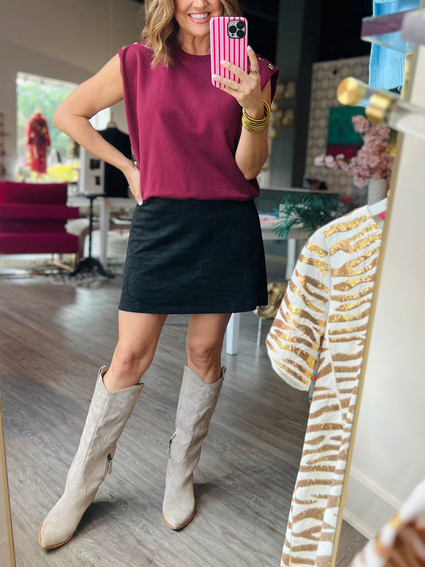 Button Shoulder Top | Garnet