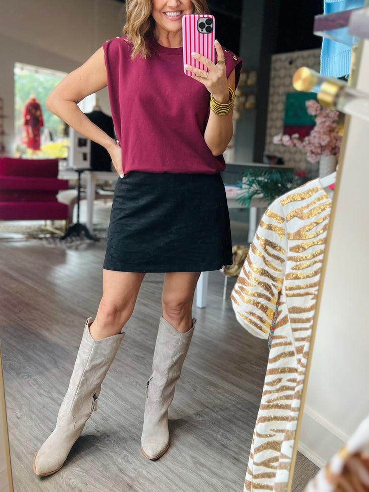 Button Shoulder Top | Garnet